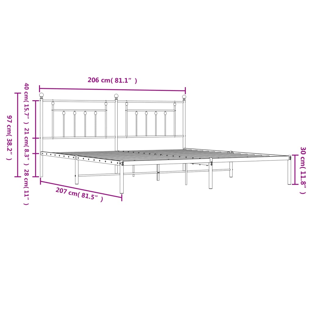 vidaXL Bed Frame | Black | Powder-Coated Steel | 200x200 cm | Bed Frame