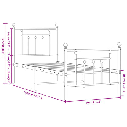 vidaXL Metal Bed Frame without Mattress with Footboard Black 75x190cm
