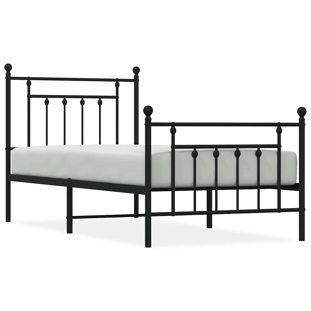 vidaXL Bed Frame | Black | Powder-Coated Steel | Single | Metal Bed Frame