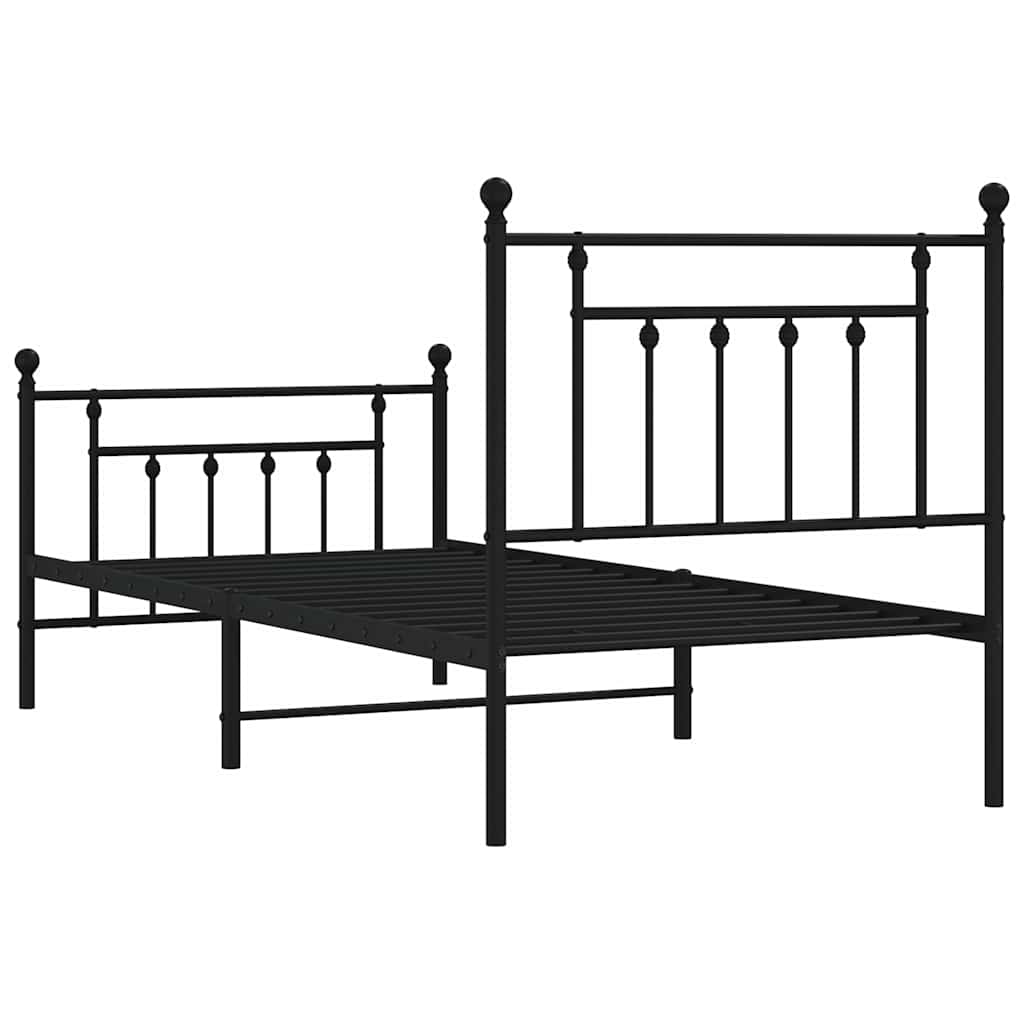 vidaXL Bed Frame | Black | Powder-Coated Steel | Single | Metal Bed Frame