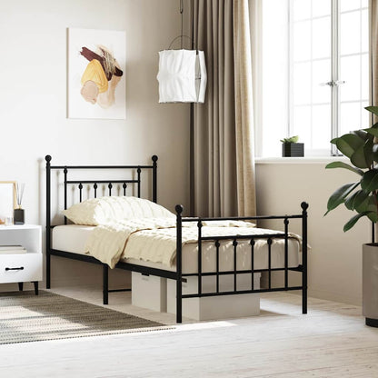 vidaXL Bed Frame | Black | Powder-Coated Steel | Single | Metal Bed Frame