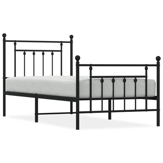 vidaXL Metal Bed Frame without Mattress with Footboard Black 90x190cm