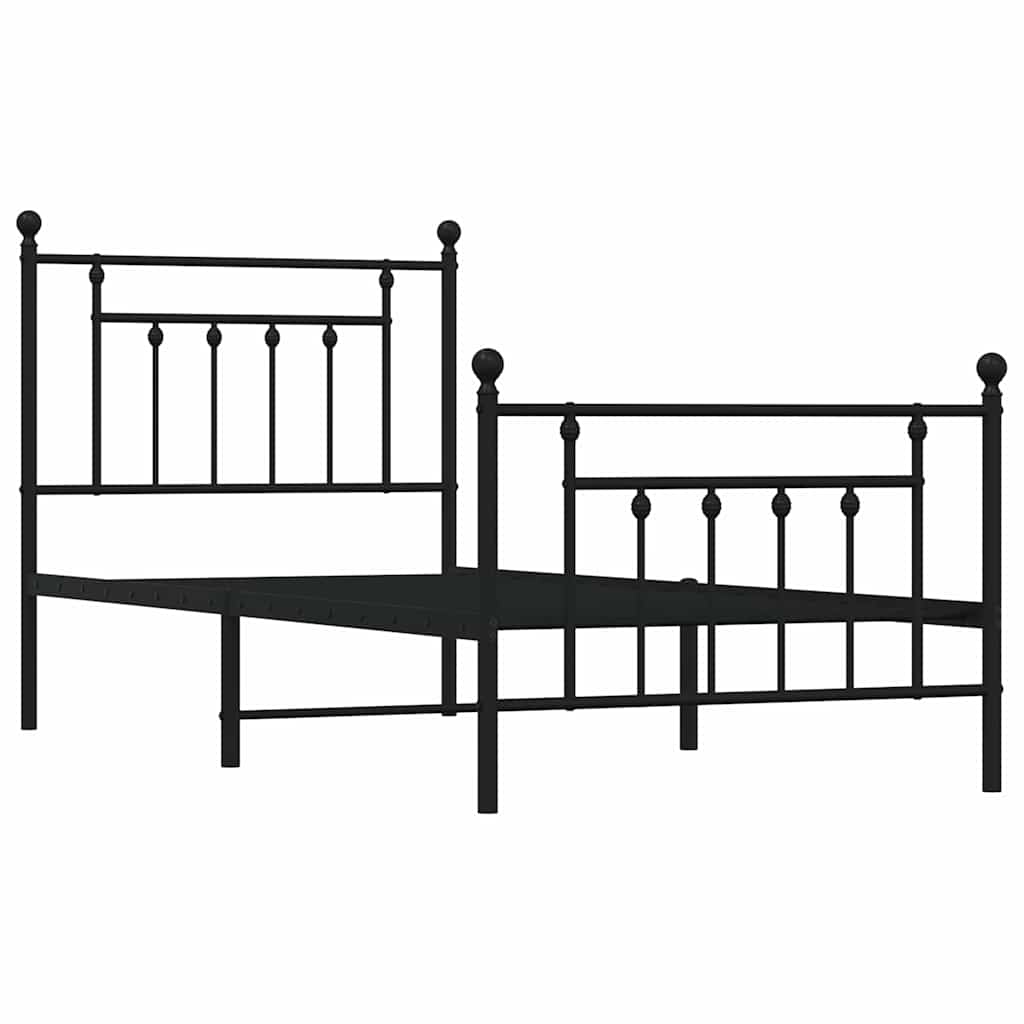 vidaXL Bed Frame | Black | Powder-Coated Steel | Single | Bed Frame