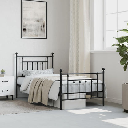 vidaXL Bed Frame | Black | Powder-Coated Steel | Single | Bed Frame