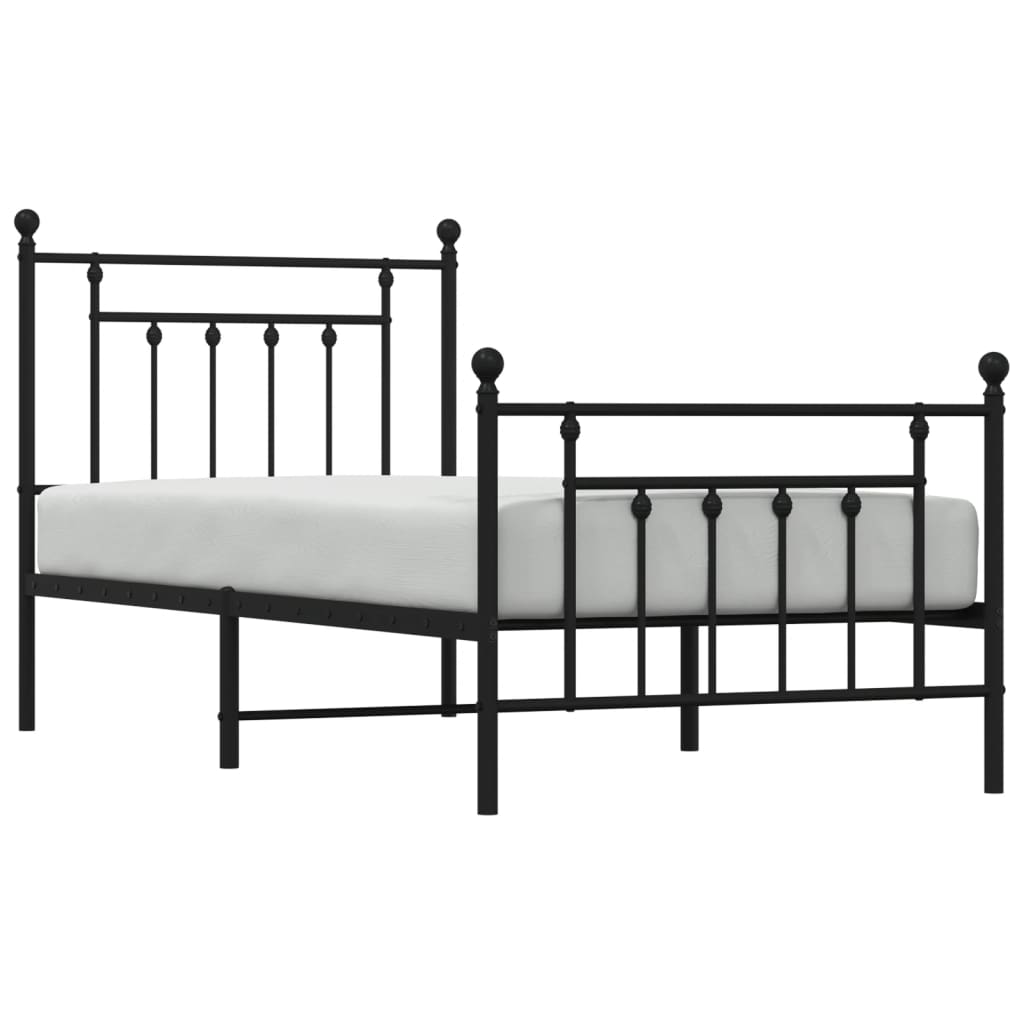 vidaXL Bed Frame | Black | Powder-Coated Steel | Single | Bed Frame