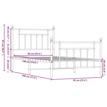 vidaXL Bed Frame | Black | Powder-Coated Steel | Single | Bed Frame