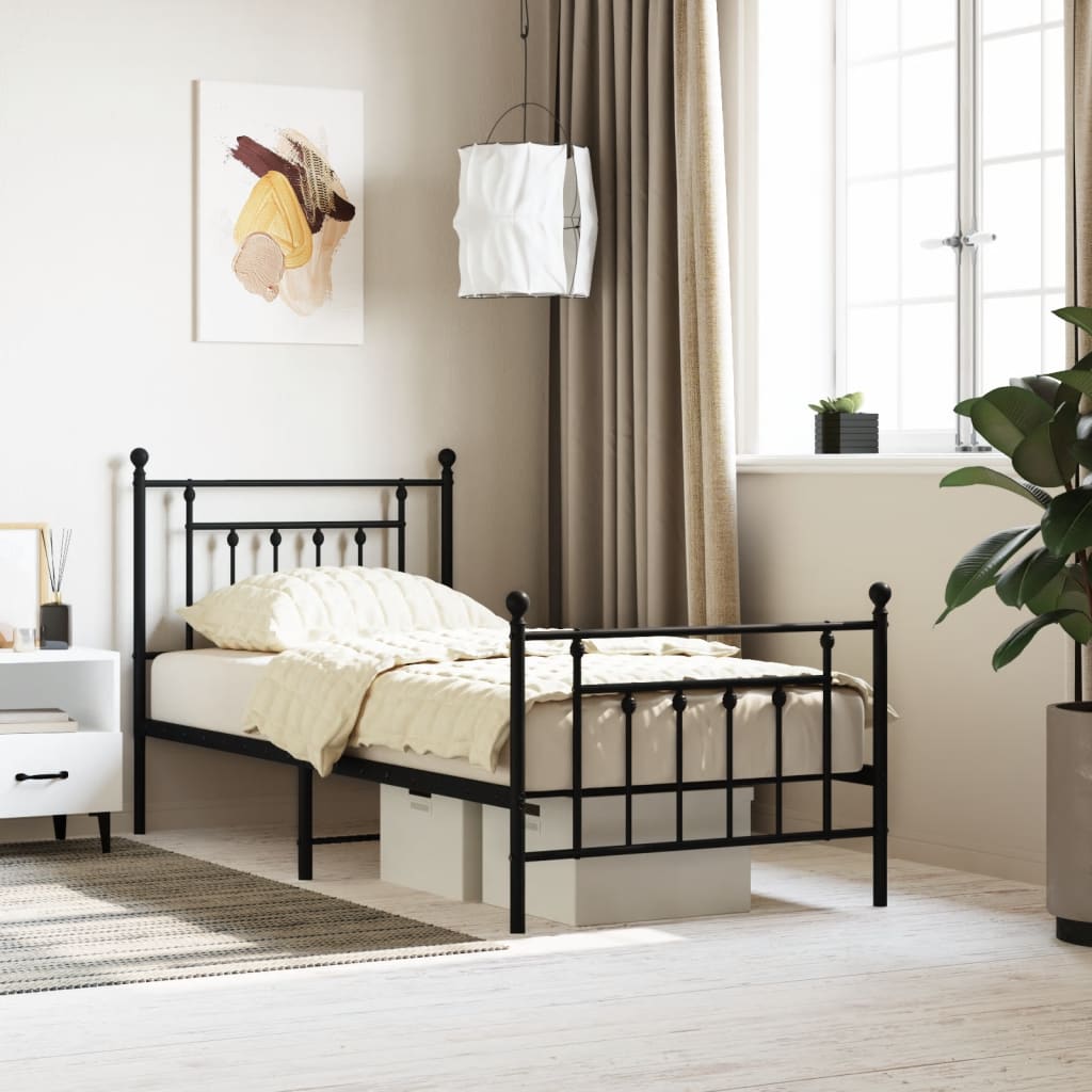 vidaXL Bed Frame | Black | Powder-Coated Steel | Single | Bed Frame