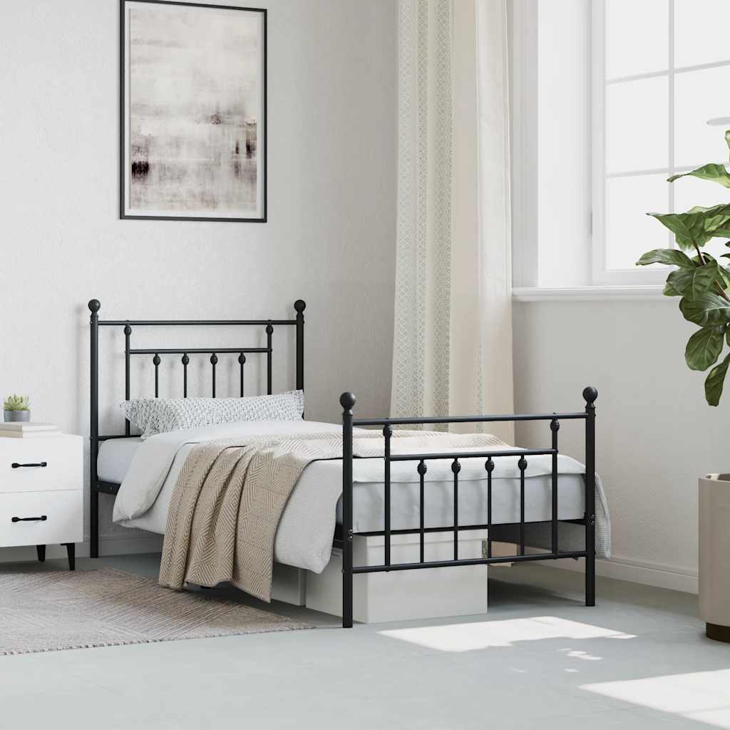 vidaXL Bed Frame | Black | Steel | Single | Bed Frame | Rectangular | Industrial