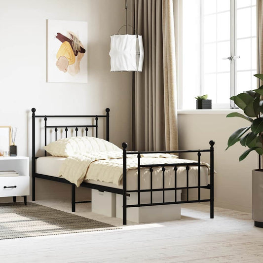 vidaXL Bed Frame | Black | Steel | Single | Bed Frame | Rectangular | Industrial