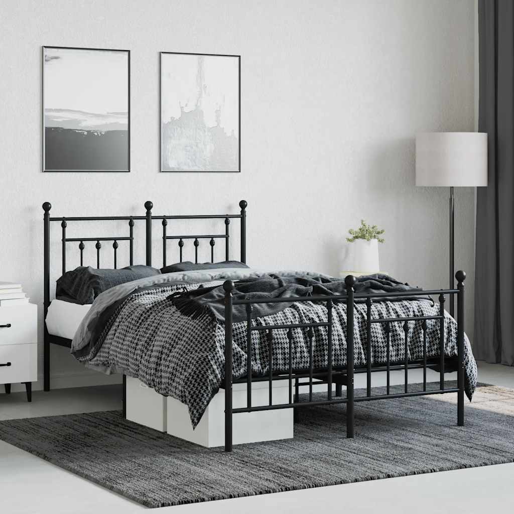 vidaXL Bed Frame | Black | Powder-Coated Steel | Small Double | Metal Bed Frame