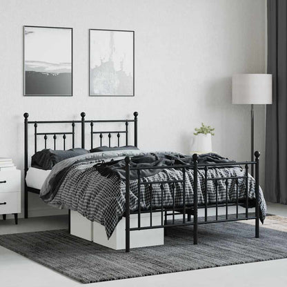 vidaXL Bed Frame | Black | Powder-Coated Steel | Small Double | Metal Bed Frame