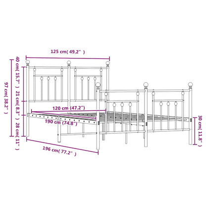 vidaXL Bed Frame | Black | Powder-Coated Steel | Small Double | Metal Bed Frame