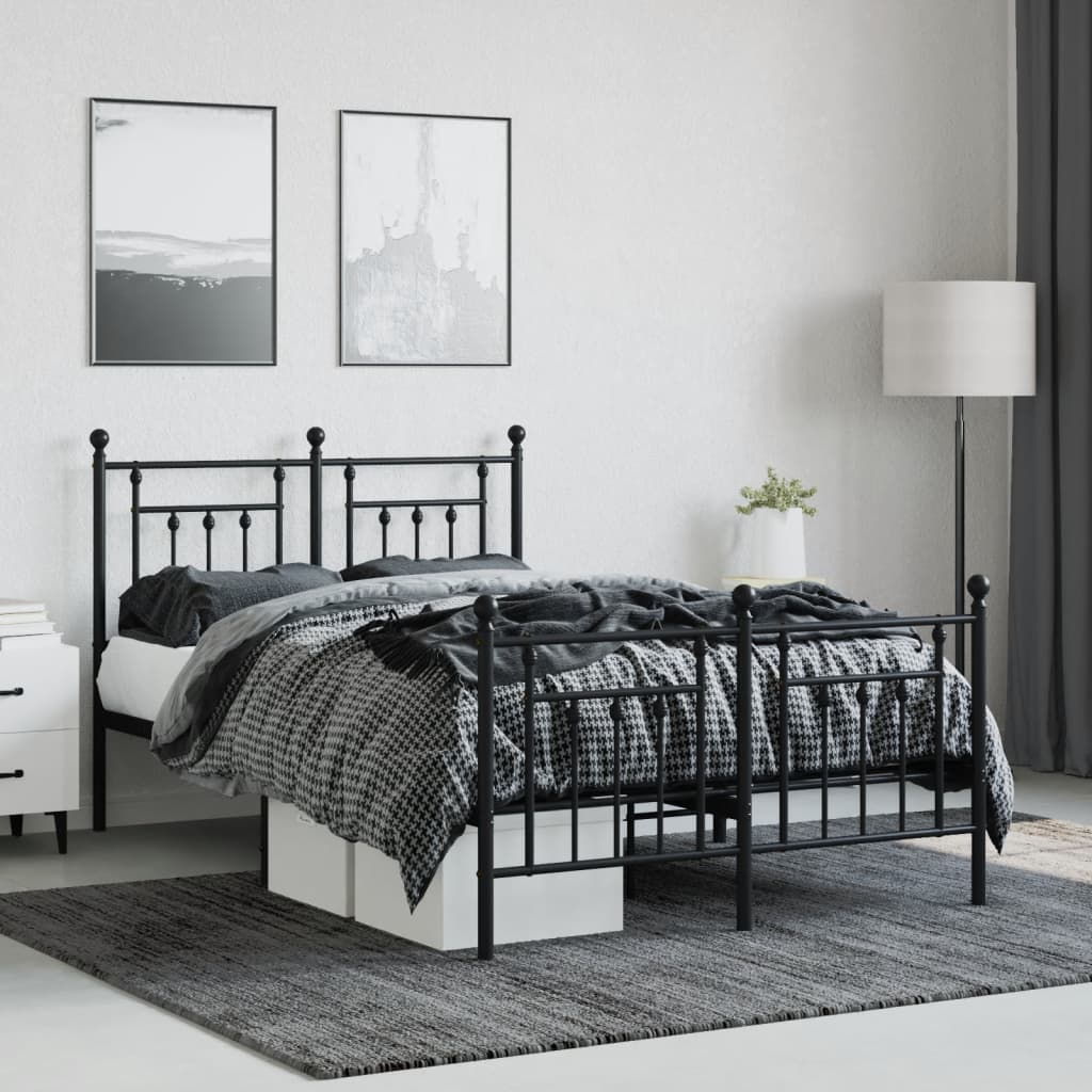 vidaXL Bed Frame | Black | Powder-Coated Steel | Double | Durable | Bed Frame