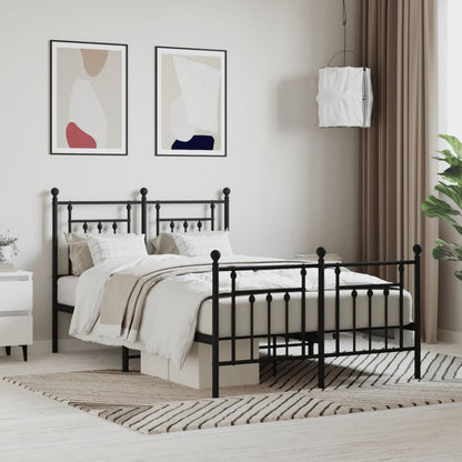 vidaXL Bed Frame | Black | Powder-Coated Steel | Double | Durable | Bed Frame