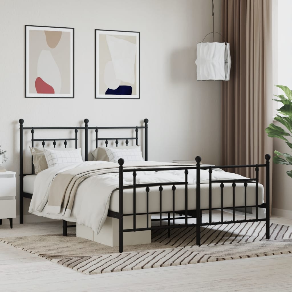 vidaXL Bed Frame | Black | Powder-coated steel | Double bed size | Bed Frame