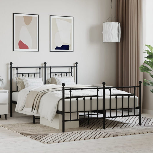 vidaXL Bed Frame | Black | Steel | Double | Bed Frame | Rectangular | Industrial