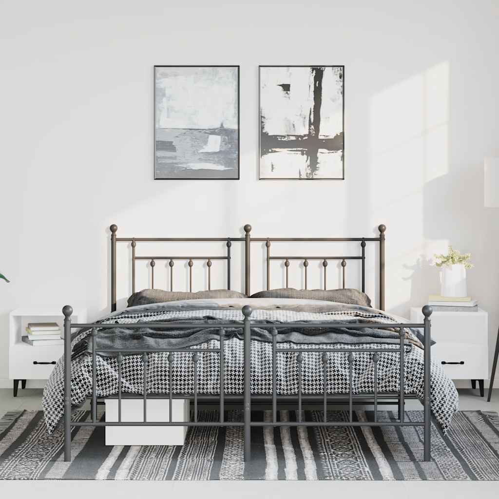 vidaXL Metal Bed Frame without Mattress with Footboard Black 150x200cm