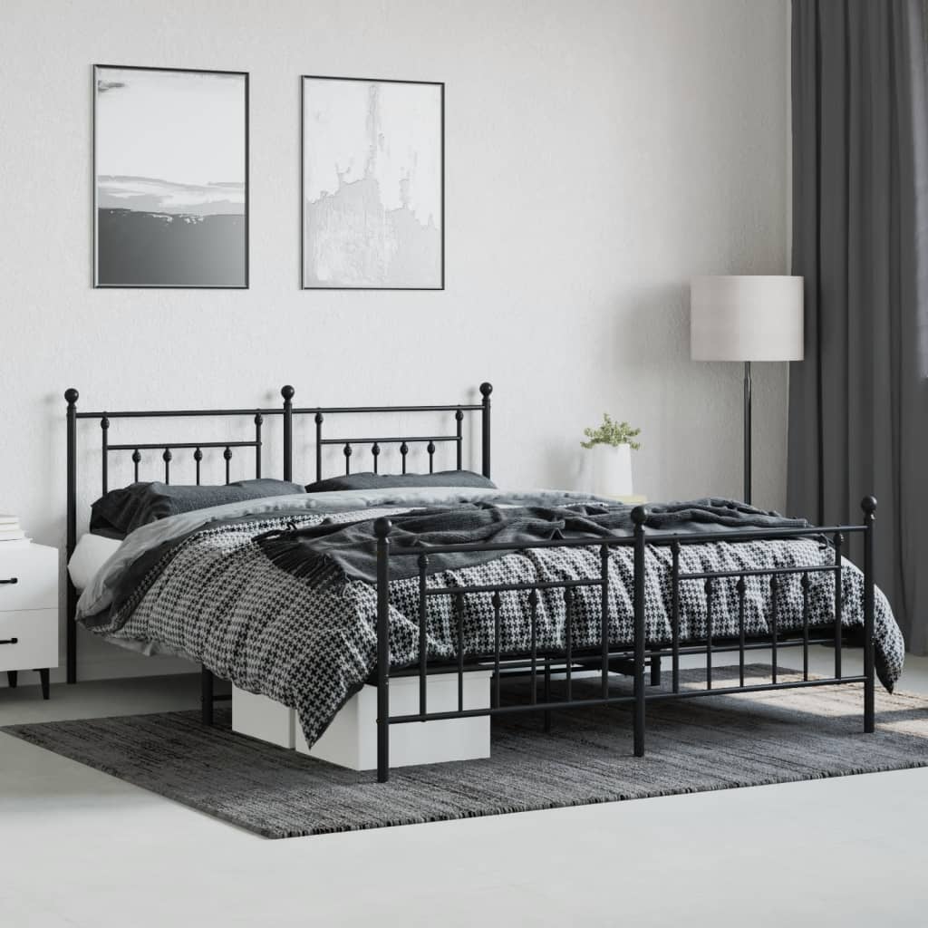 vidaXL Metal Bed Frame without Mattress with Footboard Black 180x200cm