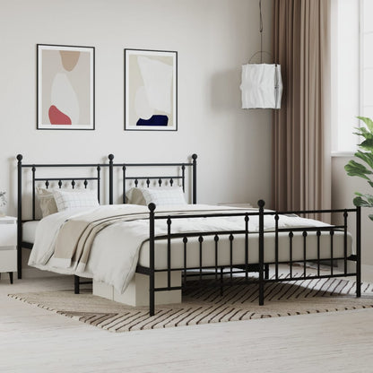 vidaXL Metal Bed Frame without Mattress with Footboard Black 180x200cm