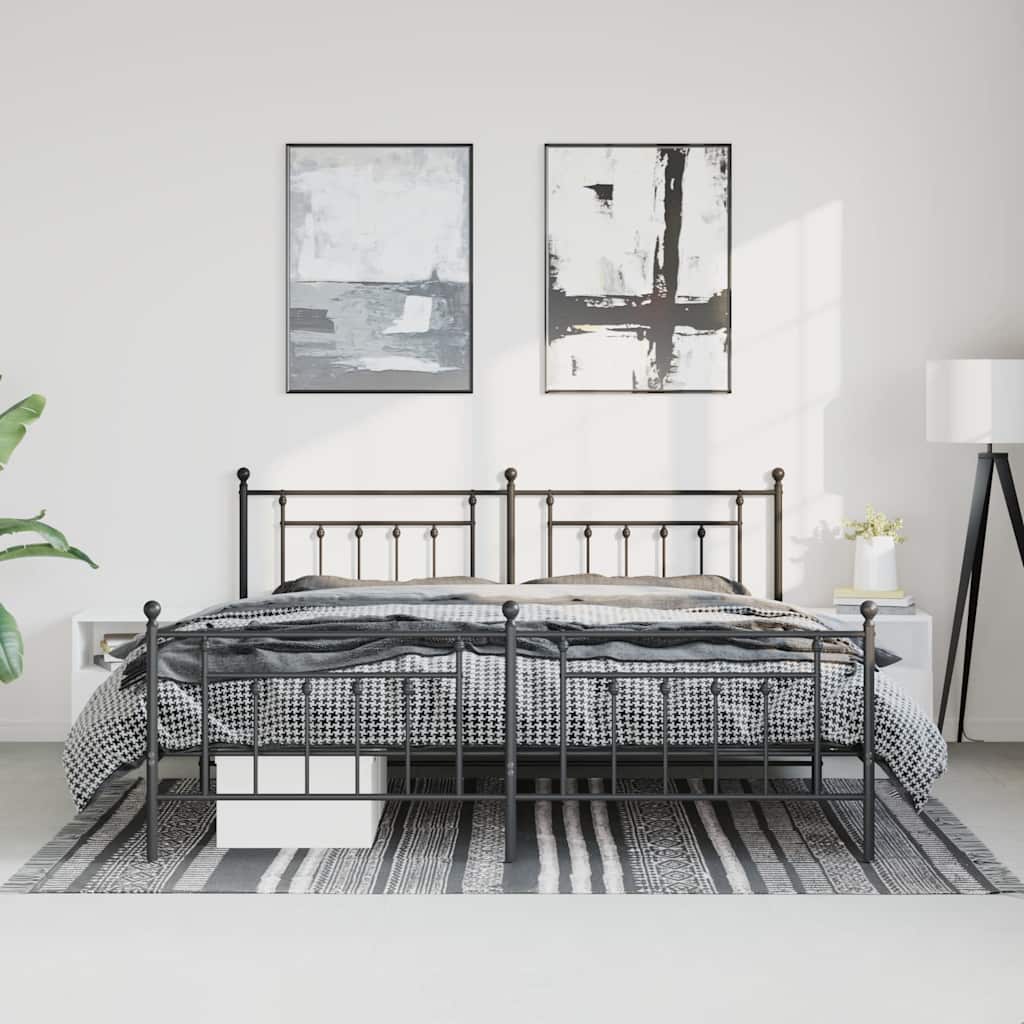 vidaXL Bed Frame | Black | Powder-Coated Steel | 183x213 cm | Bed Frame