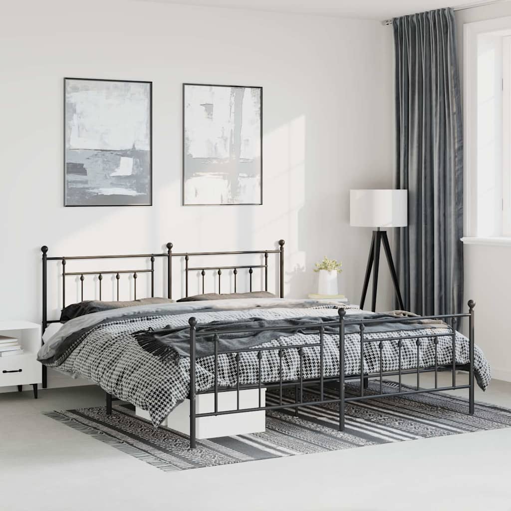 vidaXL Bed Frame | Black | Powder-Coated Steel | 183x213 cm | Bed Frame