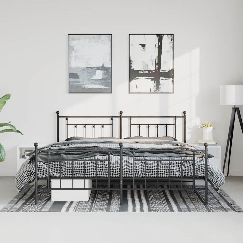 vidaXL Bed Frame | Black | Steel | Double | Bed Frame | Rectangular | Industrial