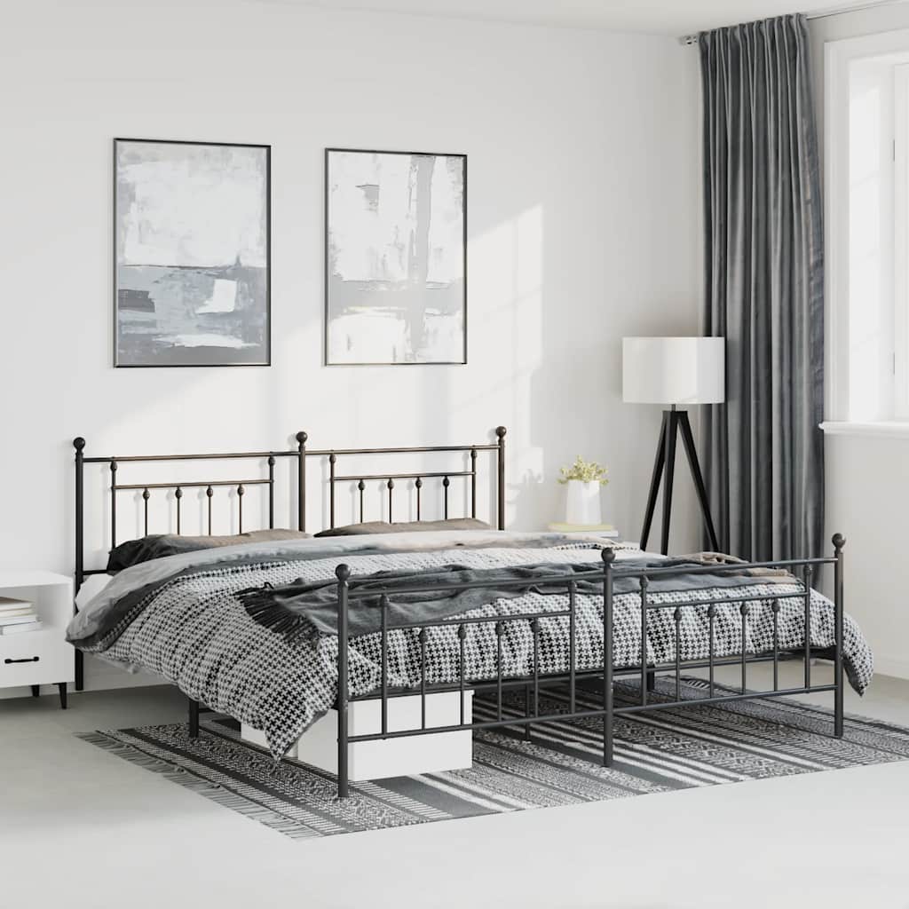 vidaXL Bed Frame | Black | Steel | Double | Bed Frame | Rectangular | Industrial