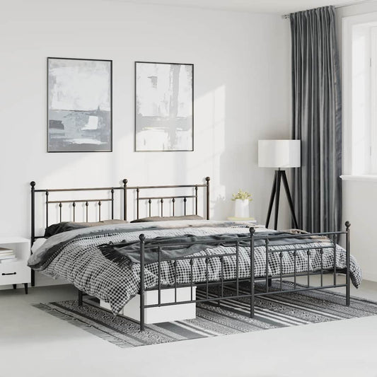vidaXL Bed Frame | Black | Steel | Double | Bed Frame | Rectangular | Industrial