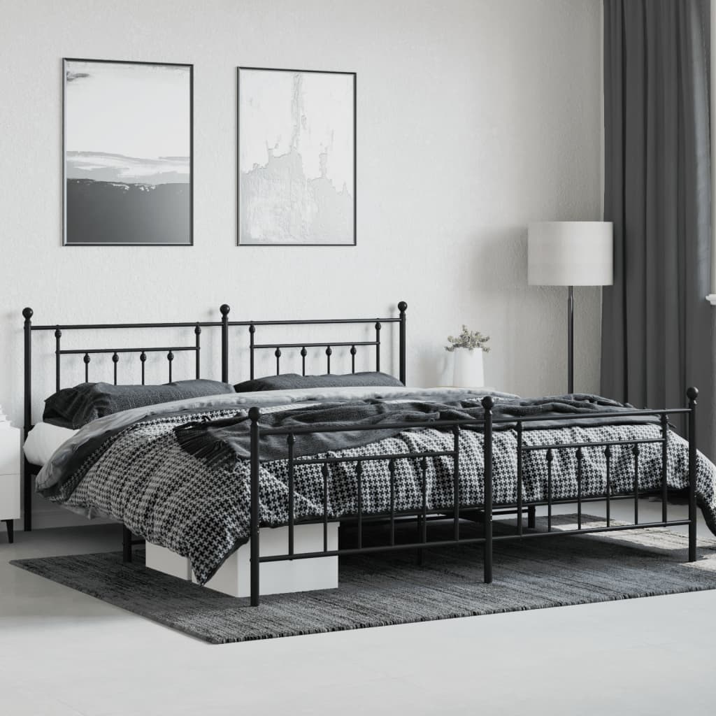 vidaXL Bed Frame | Black | Powder-Coated Steel | 200x200 cm | Bed Frame