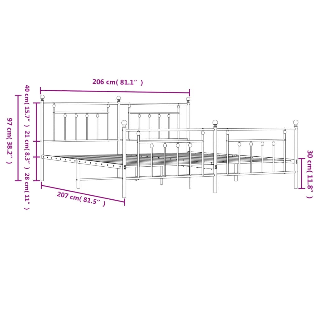 vidaXL Bed Frame | Black | Powder-Coated Steel | 200x200 cm | Bed Frame