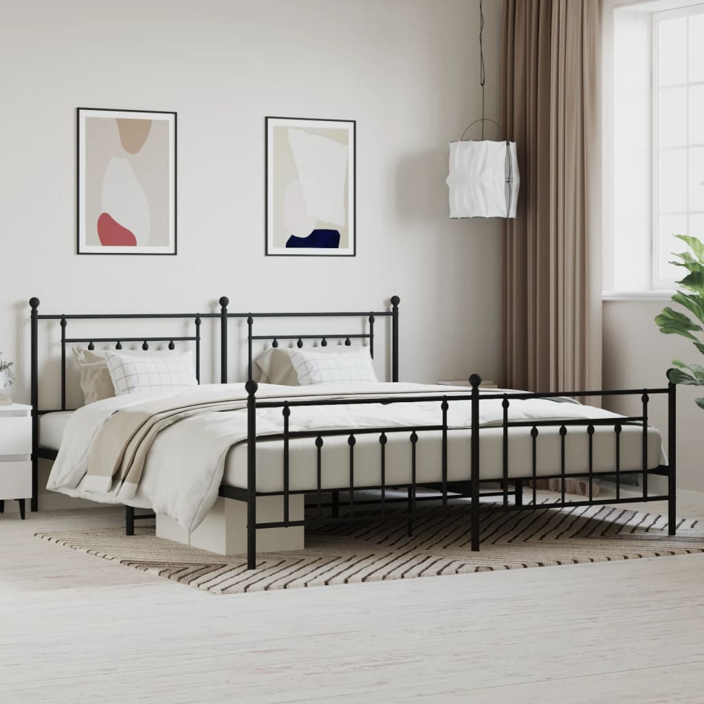 vidaXL Bed Frame | Black | Powder-Coated Steel | 200x200 cm | Bed Frame