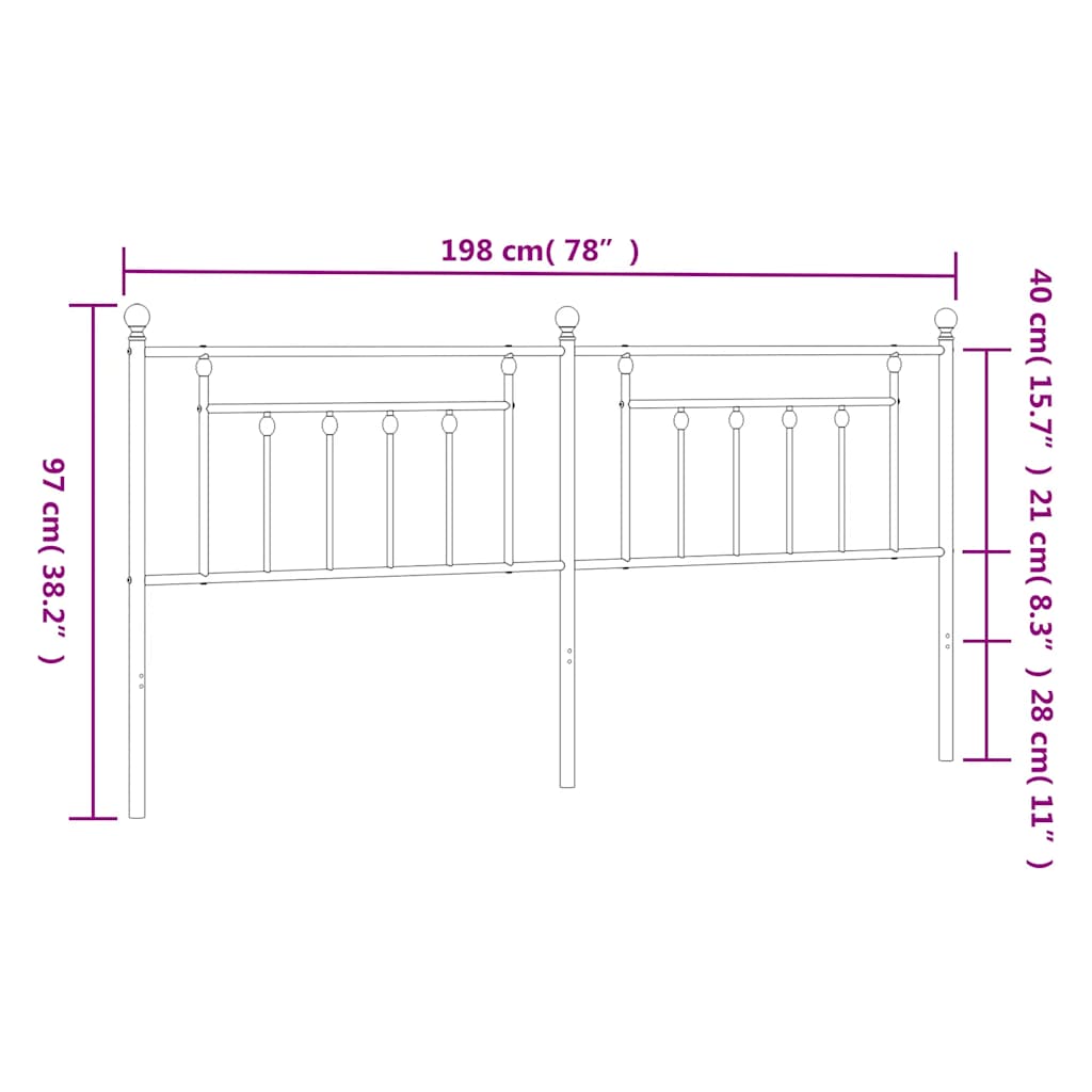 vidaXL Metal Replace Headboard Black 193 cm