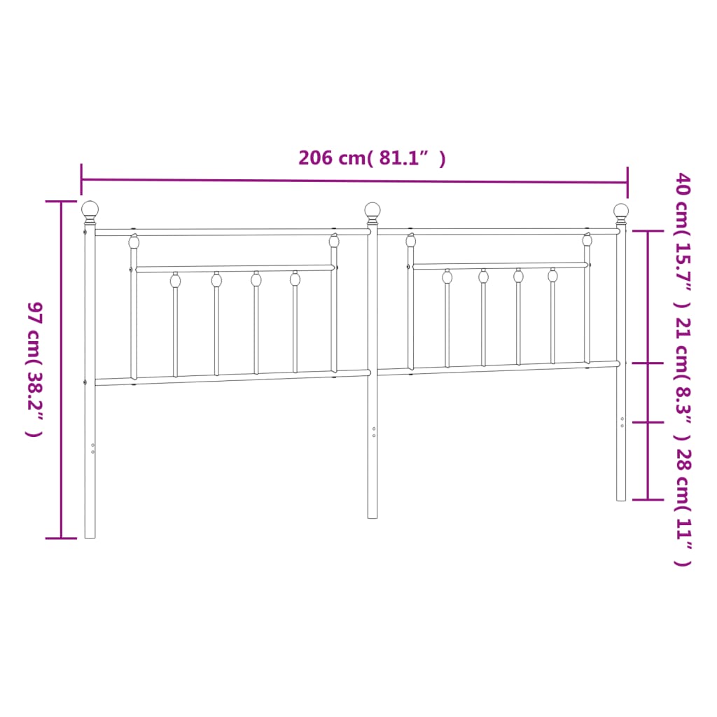 vidaXL Metal Replace Headboard Black 200 cm