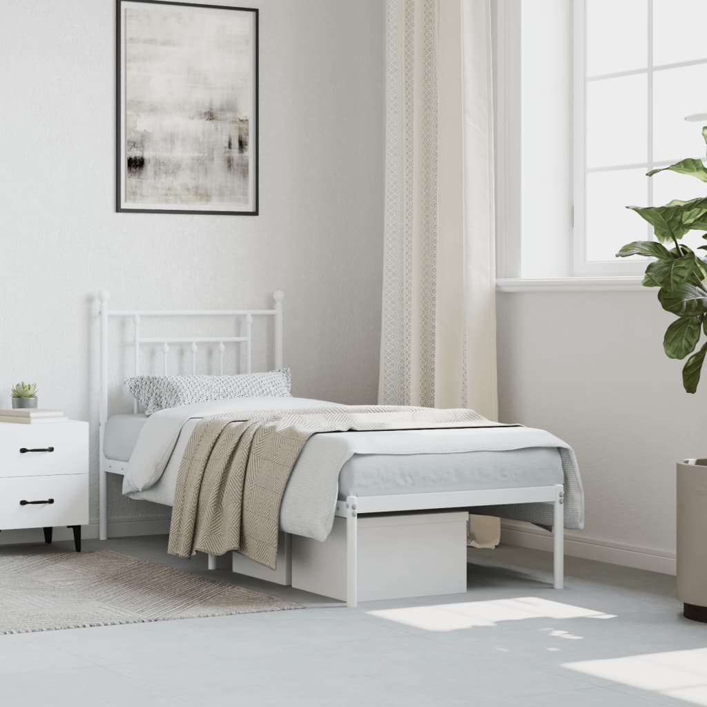vidaXL Bed Frame | White | Powder-Coated Steel | Small Single | Bed Frame