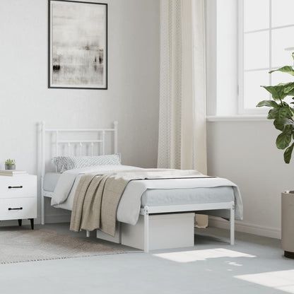 vidaXL Bed Frame | White | Powder-Coated Steel | Small Single | Bed Frame