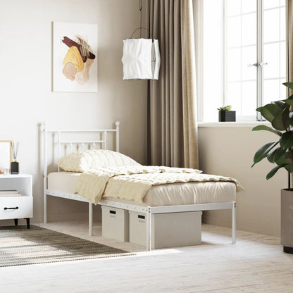 vidaXL Bed Frame | White | Powder-Coated Steel | Small Single | Bed Frame