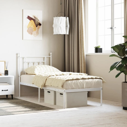 vidaXL Bed Frame | White | Powder-Coated Steel | Small Single | Bed Frame