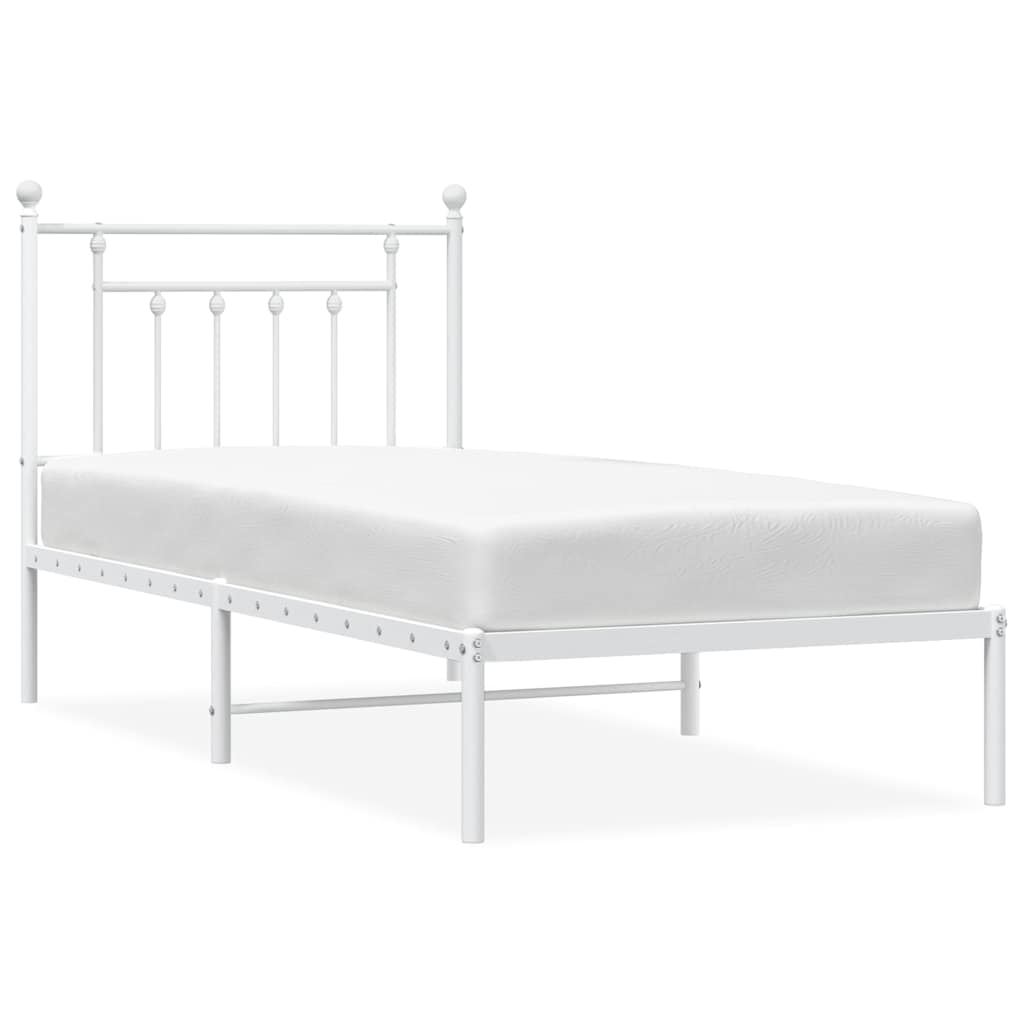vidaXL Bed Frame | White | Powder-Coated Steel | Single | Bed Frame