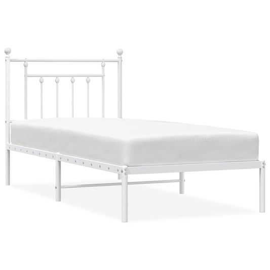 vidaXL Bed Frame | White | Powder-Coated Steel | Single | Bed Frame