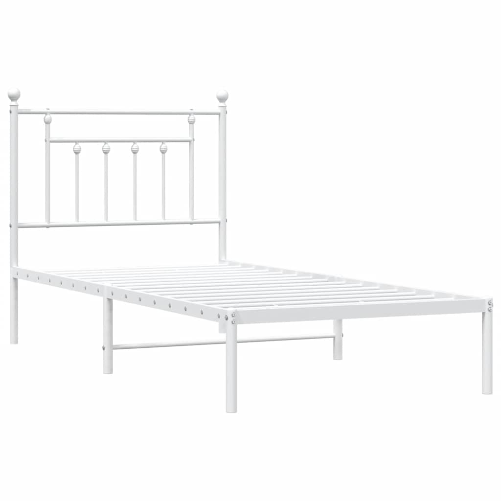 vidaXL Bed Frame | White | Powder-Coated Steel | Single | Bed Frame
