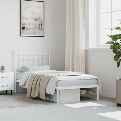 vidaXL Bed Frame | White | Powder-Coated Steel | Single | Bed Frame