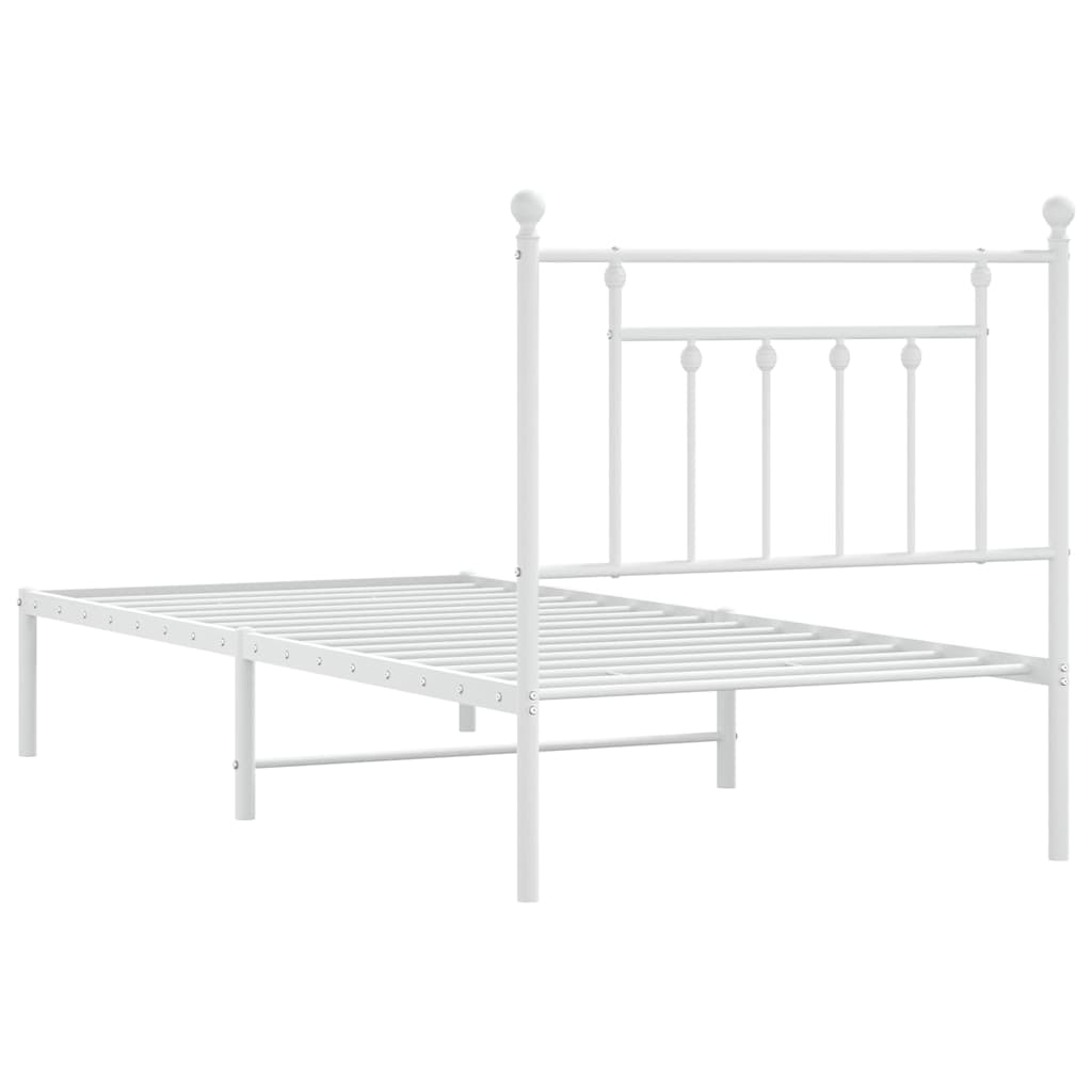 vidaXL Bed Frame | White | Powder-Coated Steel | Single | Bed Frame