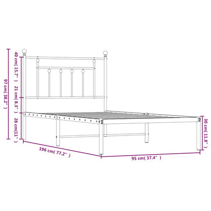 vidaXL Bed Frame | White | Powder-Coated Steel | Single | Bed Frame