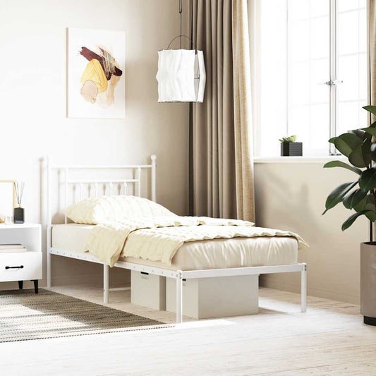 vidaXL Bed Frame | White | Powder-Coated Steel | Single | Bed Frame