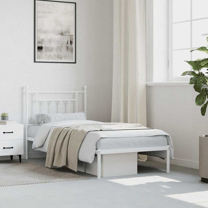 vidaXL Bed Frame | White | Powder-Coated Steel | Single | Bed Frame