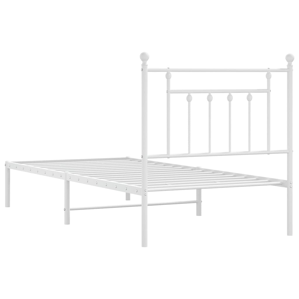 vidaXL Bed Frame | White | Powder-Coated Steel | Single | Bed Frame
