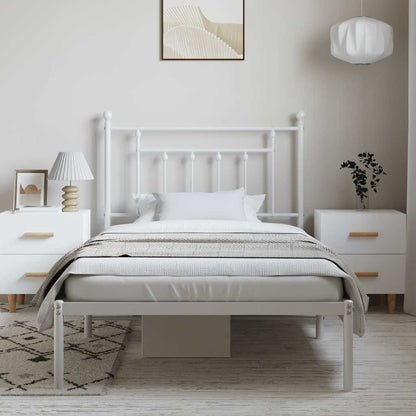 vidaXL Bed Frame | White | Powder-Coated Steel | Single | Bed Frame