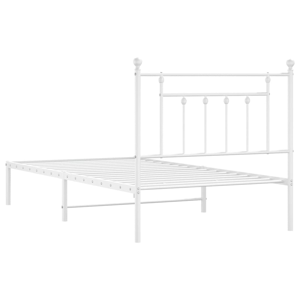 vidaXL Bed Frame | White | Powder-Coated Steel | Single | Bed Frame
