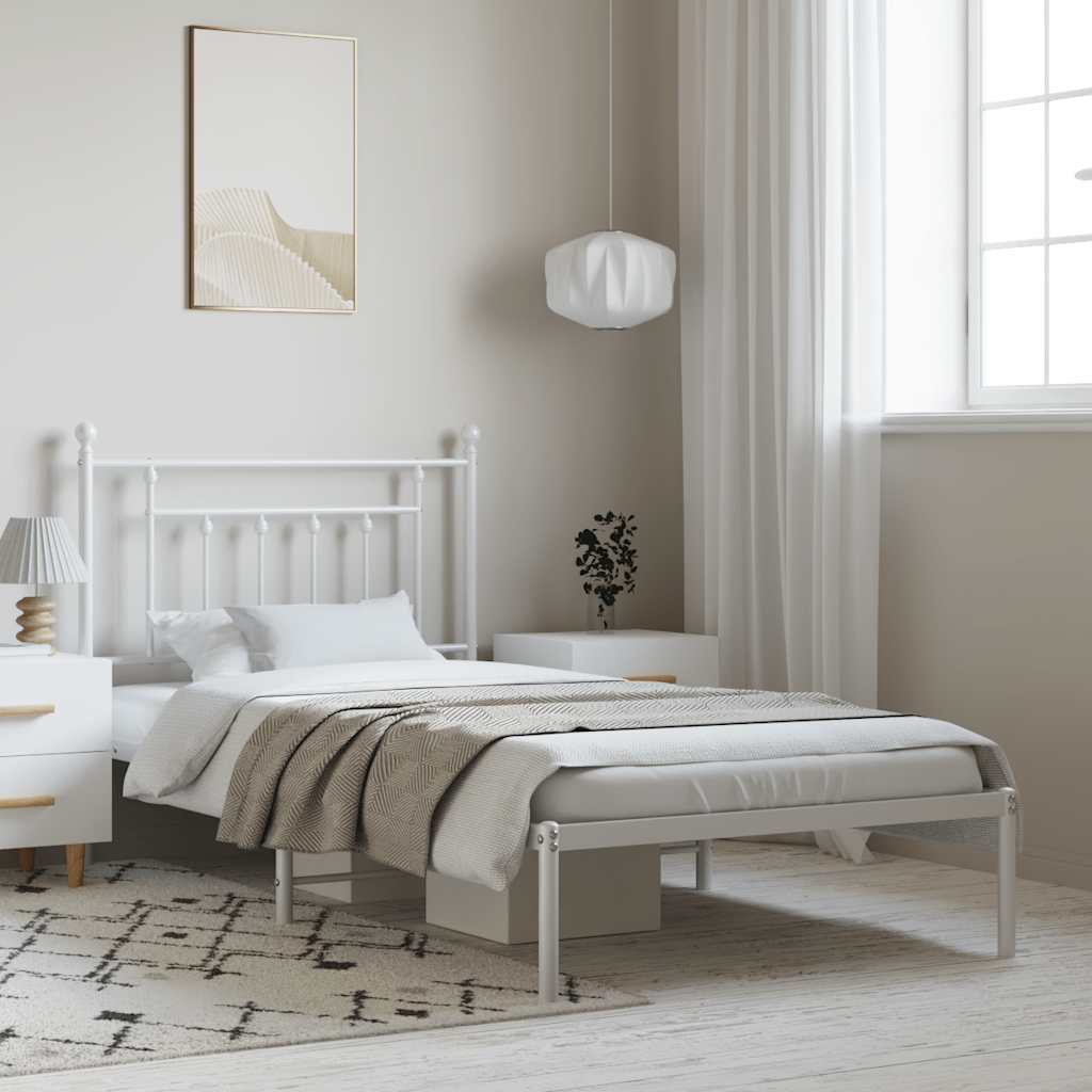 vidaXL Bed Frame | White | Powder-Coated Steel | Single | Bed Frame