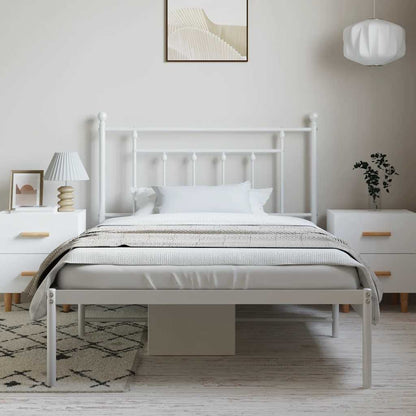 vidaXL Bed Frame | White | Powder-Coated Steel | Single | Bed Frame